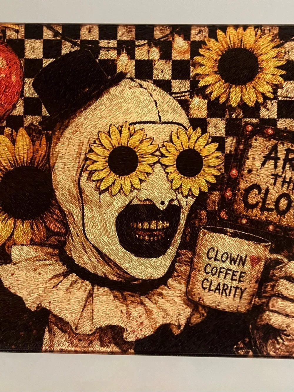 Sunflower Clown Tempered Glass Cutting Board - Yellow 8x11 inches